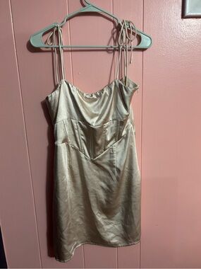 Princess Polly Satin-Feel Cream Slip Dress with Tie Straps Size 8